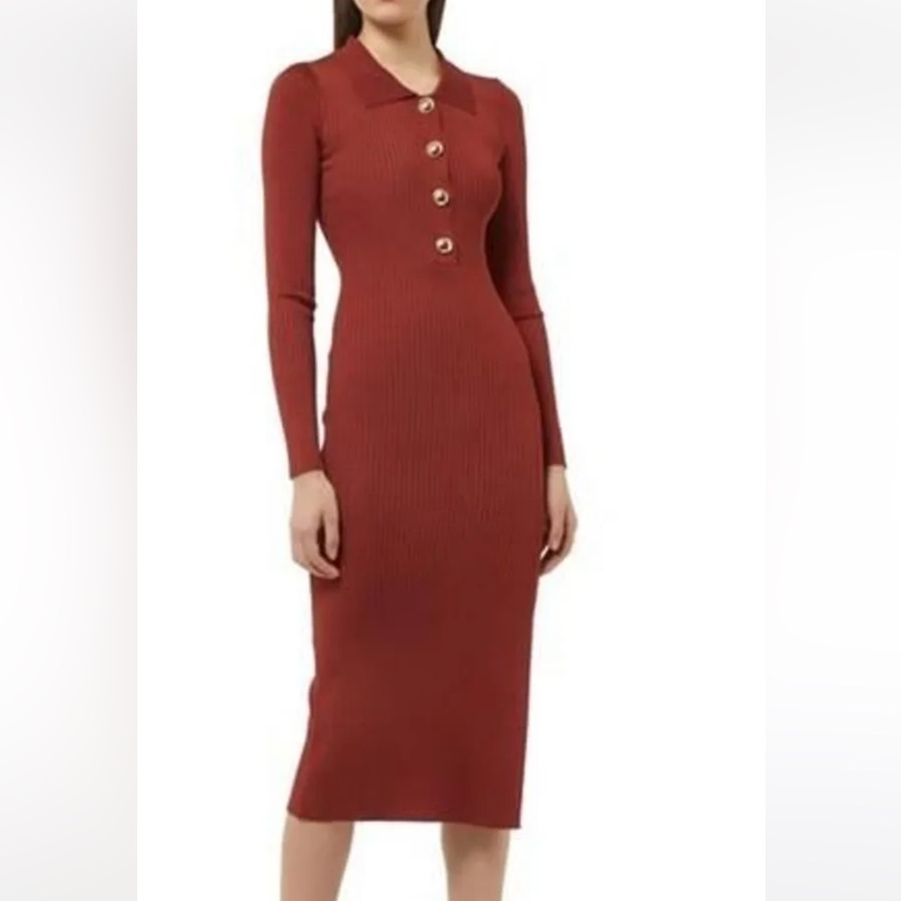 GOOD AMERICAN POLO MIDI DRESS BRICK COLOR